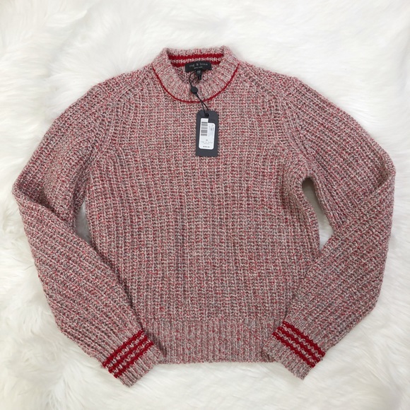 NWT RAG & BONE Cheryl Stripe Cuff Wool Blend Sweater In Grey Red - Picture 8 of 9